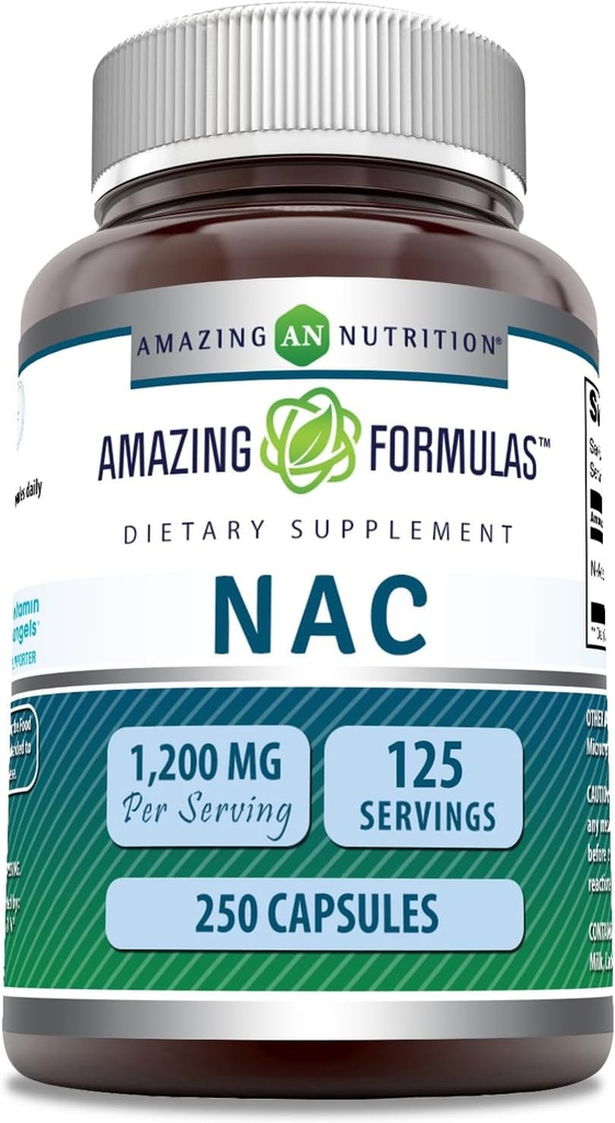 Formules étonnantes Supplément NAC (N-acétyl-L-Cysteine) 600 Mg par portion 250 Capsules (non-OGM) Sans gluten Fabriqué aux États-Unis