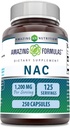 Formules étonnantes Supplément NAC (N-acétyl-L-Cysteine) 600 Mg par portion 250 Capsules (non-OGM) Sans gluten Fabriqué aux États-Unis