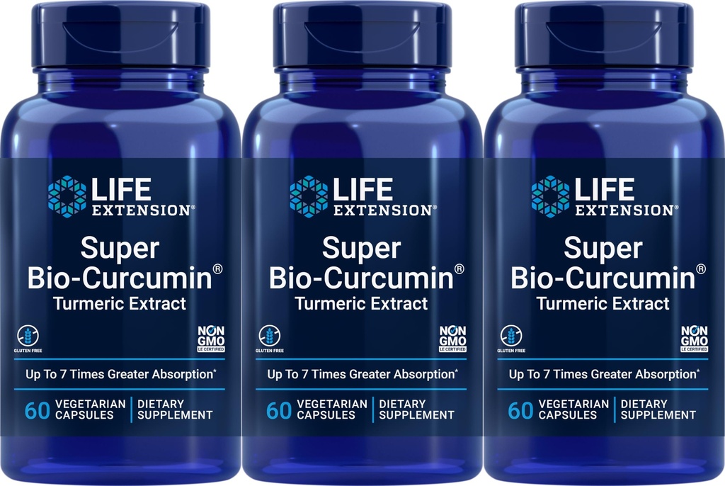 Prolongation de vie Super Bio-Curcumine Extrait curcuma 400 mg, 60 capsules végétariennes (paquet de 3)