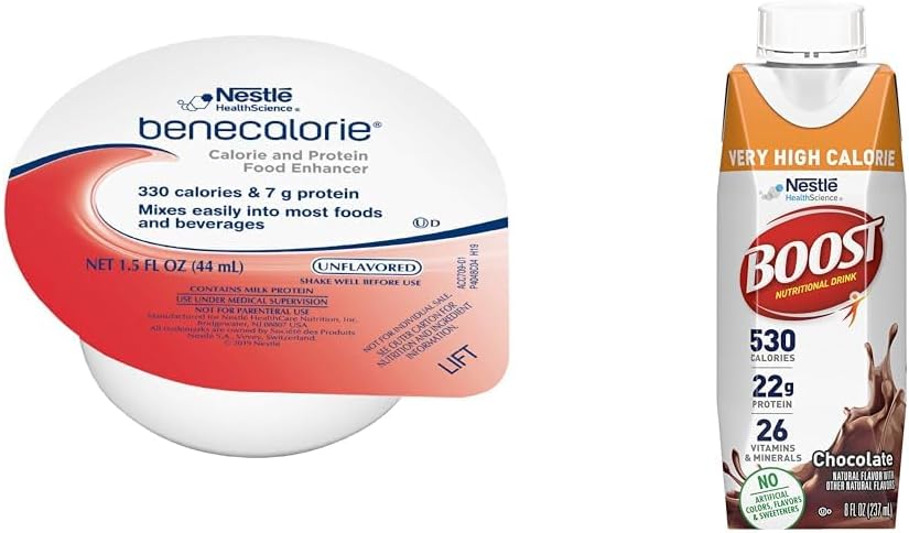 Benecalorie Calorie et Enhancer Protein - Non aromatisé (330 calories, 7g de protéines) - 1,5 fl oz tasses et boost Très haute calorie chocolat boisson nutritionnelle – 22g de protéines, 530 nutriments riches en calories, 8 Fl