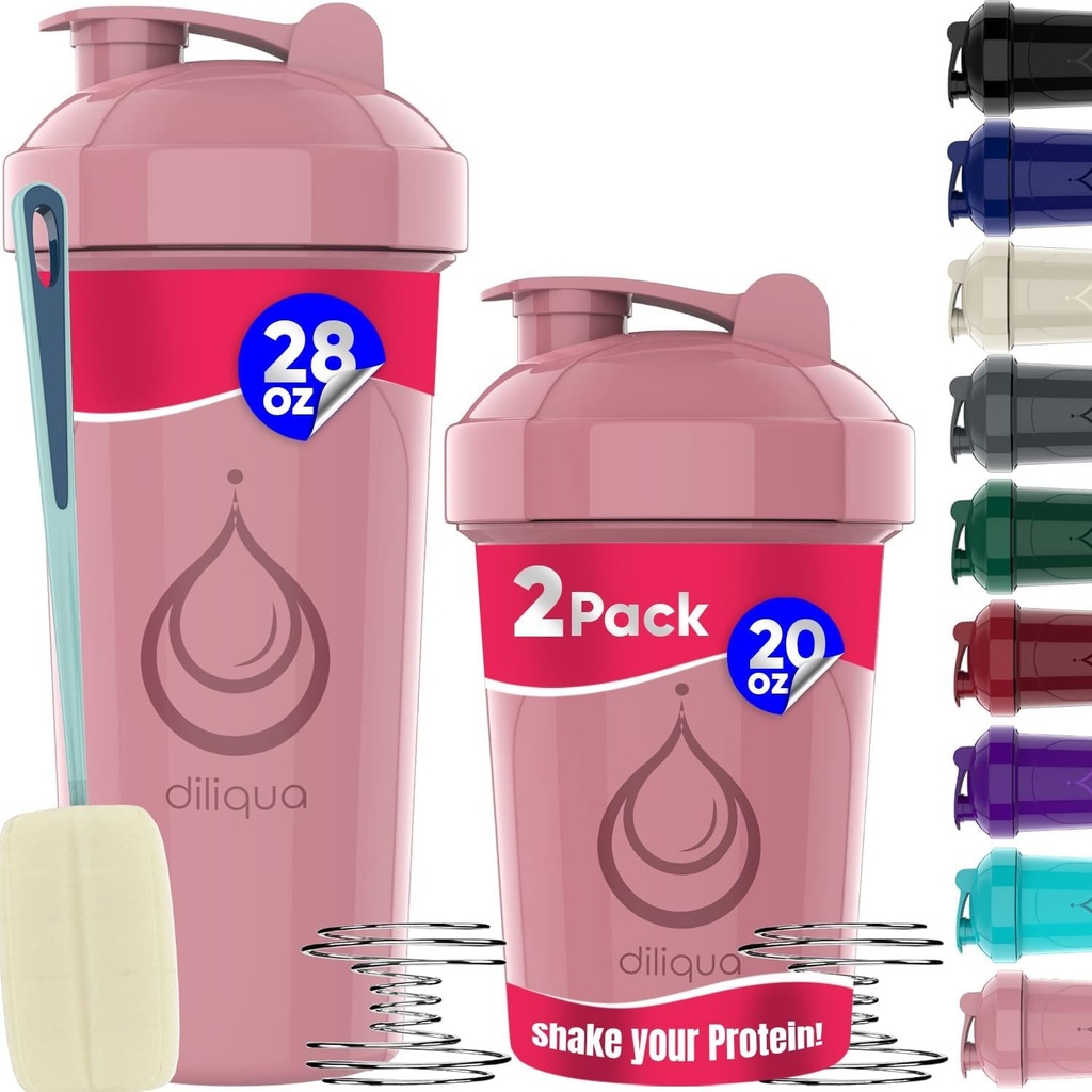 2 Bouteilles de Shaker PACK, 28 oz & 20 oz avec des fouets de fil puissant pour les mélanges protéiniques