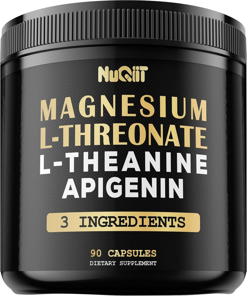 Magnésium L-Thréonate 1500mg L-Theanine 200mg Apigenin Supplément 100mg - 90 Capsules - Des avantages impressionnants pour la concentration, l'esprit confortable et la santé du cerveau - 10 % Magnésium élémentaire purifié