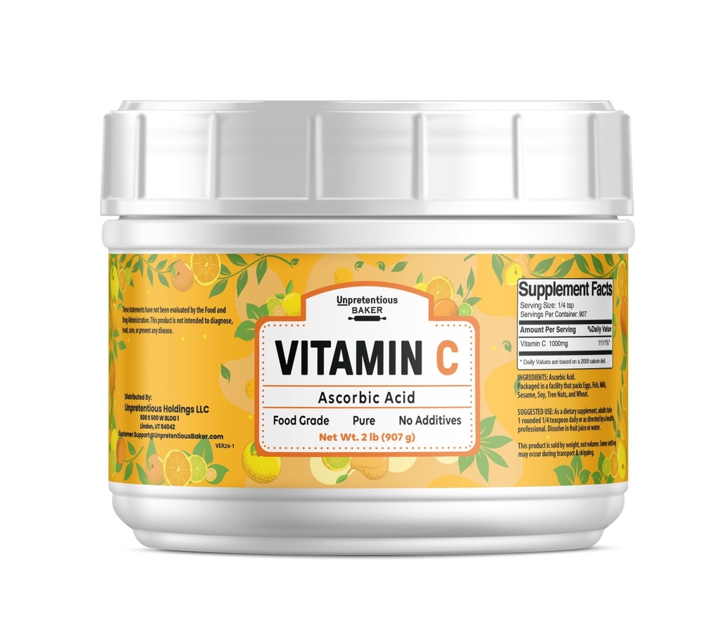 Poudre de vitamine C sans prétention (2 lb) Acide ascorbique, Tube refermable