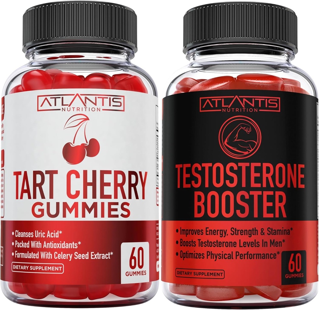 Atlantis Nutrition Tart Cherry 60 Gummies + Booster de testostérone 2-pack (120 Gummies)