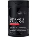 Sports Research Krill Oil Supplement with EPA & DHA Omega 3, Phospholipides & Astaxanthin from Antarctic Krill - Concentration maximale d'huile de krill pour les hommes et les femmes - 500mg, 120 Capsules Softgel