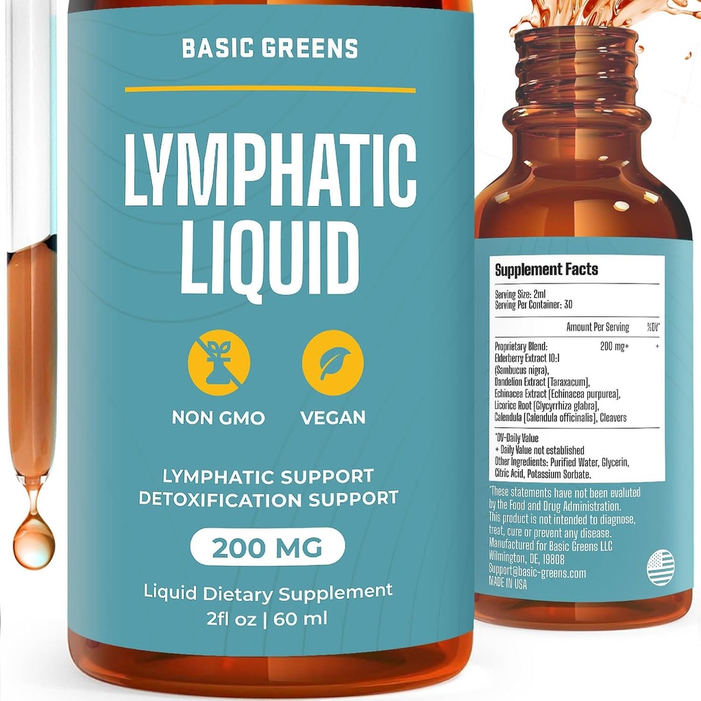 Support lymphatique Liquid – Booster naturel immunitaire pour le drainage lymphatique, l'équilibre fluide et le nettoyage quotidien, formule liquide d'absorption pour le bien-être, 2 Fl Oz