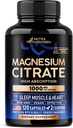 Capsules de citrate de magnésium 1000mg de supplément d'absorption élevée - Sleep, Muscle & Heart Support - Végétalienne - Non-OGM - Fabriqué aux États-Unis - Comme poudre