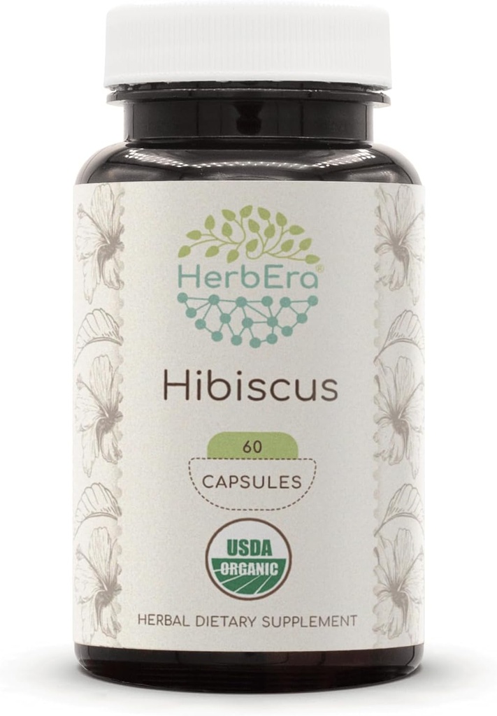 HerbEra Hibiscus USDA Organic 60 Capsules (Hibiscus sabdariffa) Fleur séchée (60 Capsules)