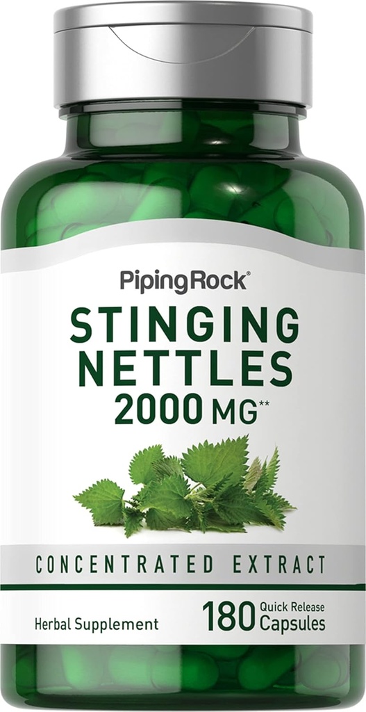 Pipeping Rock Stinging Nettle Capsules 2000 mg= 180 Pills= Extrait de feuille concentré= Supplément à base de plantes sans OGM et sans gluten