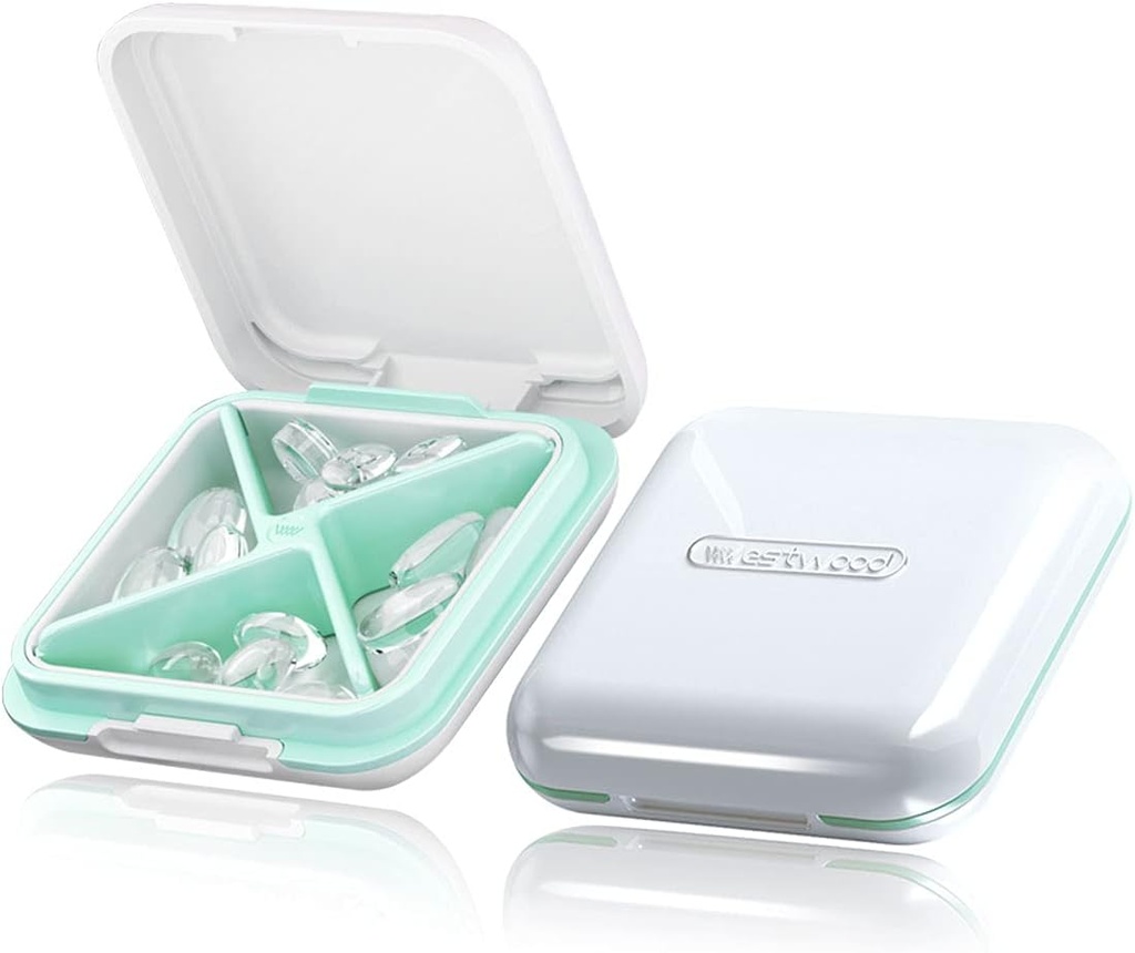 Petite boîte à pilules, cas de pilule de voyage, Dtouayz Portable Medicine Organizer, distributeur de vitamines et de médicaments, mignon boîte quotidienne de pilules pour la purse ou la poche, imperméable 4 compartiments