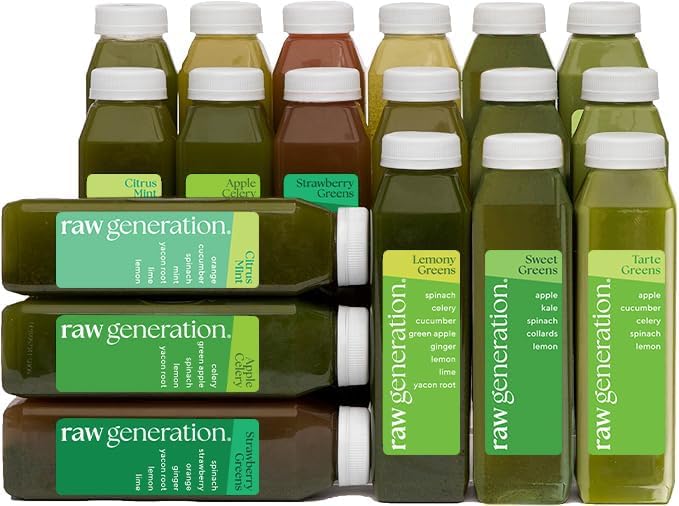 Nettoyer le détox de la génération brute – Nettoyer le jus de 5 jours avec 60% moins de sucre pour la perte de poids, l'énergie, la peau plus claire et la santé de la gueule – 30 jus emballés en chlorophylle pour détoxer votre corps et réinitialiser votre alimentation (Assortment May Vary)