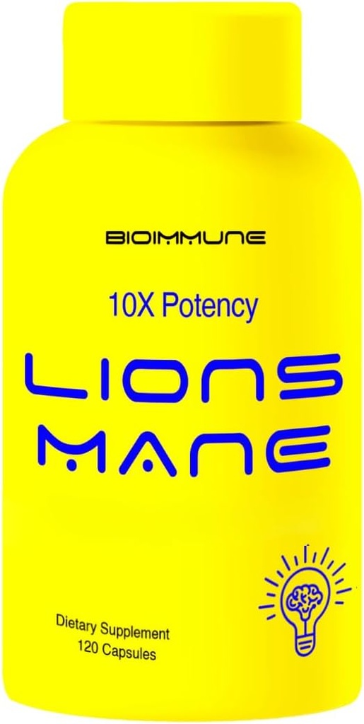 Capsules de complément biologique Lions Mane 120 Capsules w/Patent LitropaneTM Immune System Booster Nootropic Cerveau Support Champignon Supplément. Extrait 10X comparable à 18000mg