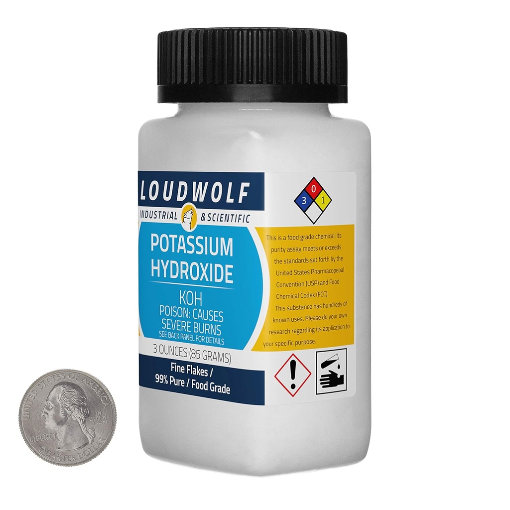 Hydroxyde de potassium / Bouteille de 3 onces / 99% Flacons d'aliments purs/fins