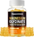 Glycinat de magnésium Gommies 1000mg - Supplément de potassium de magnésium sans sucre avec vitamine D, B6, CoQ10 pour l'humeur calme et le soutien du sommeil - 60 Gommies d'orange