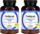 Twinlab Magnesium Caps - Supplément Magnésium à haute absorption pour soutenir le soulagement des crampes des jambes - Capsules de magnésium pour le soulagement du stress, 420 mg, 200 Compte, 2 Pack