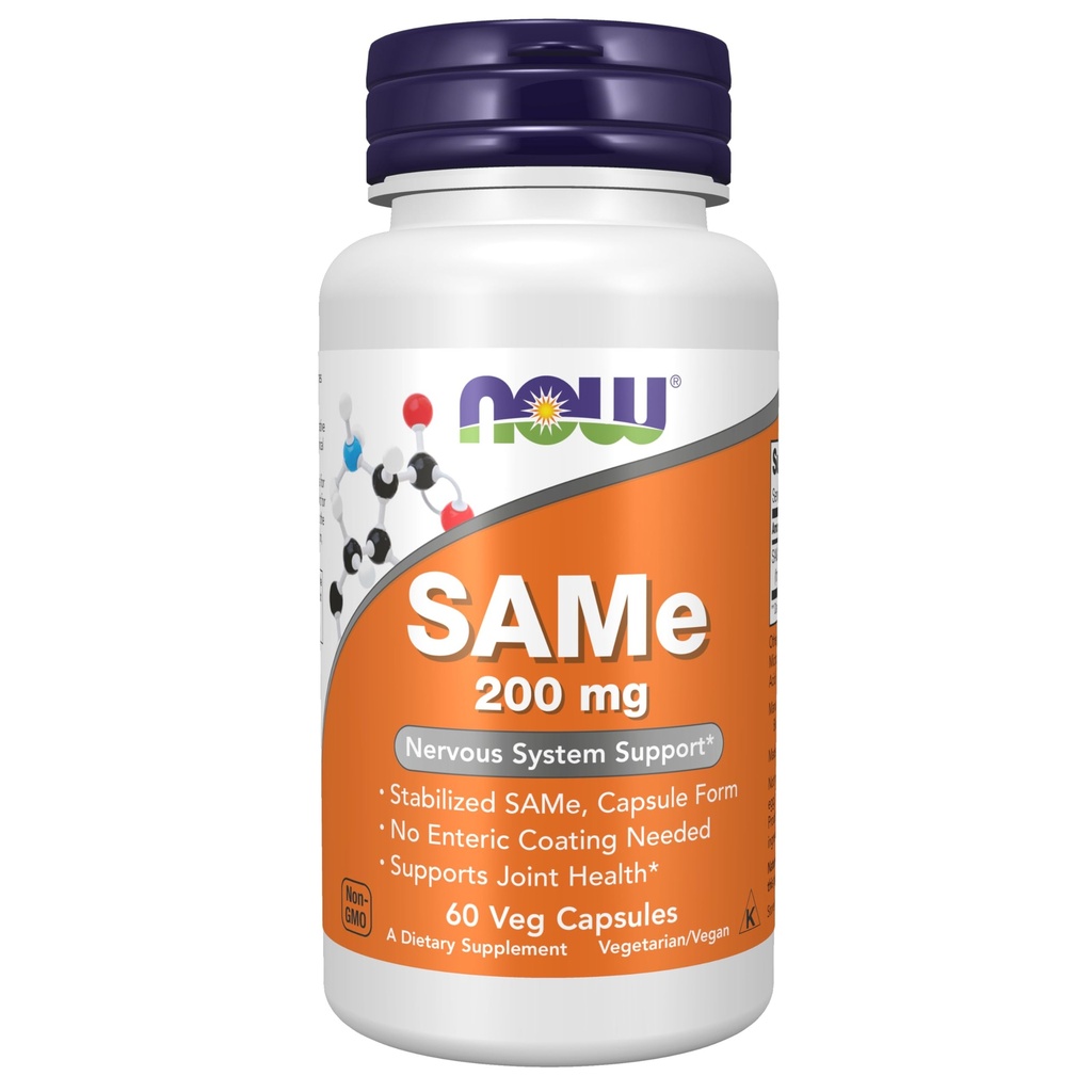 MAINTENANT Aliments suppléments, SAMe (S-Adenosyl-L-Méthionine)200 mg, Soutien du système nerveux*, 60 gélules