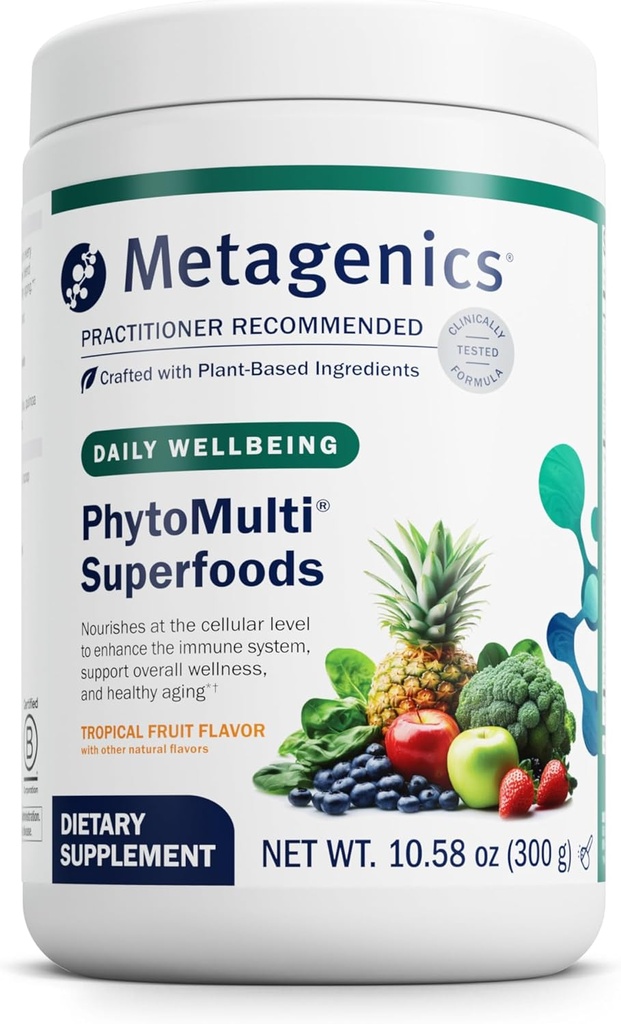Métagénique PhytoMulti Superfoods - Mélange de poudre de fruits et légumes biologiques - pour le bien-être global et le système immunitaire - Arôme de fruits tropicaux - 29 portions - 10.58 Oz