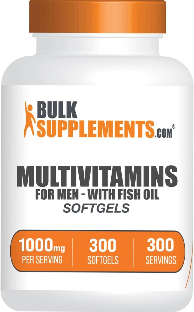 BulkSupplements.com Multivitamine pour les hommes Softgels - Supplément multivitamine quotidien, multiminérale pour les hommes avec huile de poisson - sans gluten, 1 Softgel par portion (1000mg), 300 Compte (paquet de 1)