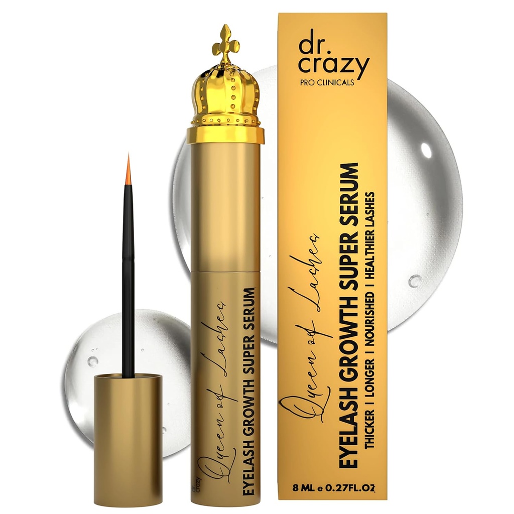 Sérum de croissance en peptide de la Reine des cils - Enhancer de laque et de sourcils avec extrait de racine de peptides et de ginseng - sans hormones, ophtalmologiste testé formule pour des cils plus longs et plus pleins (8 ml)