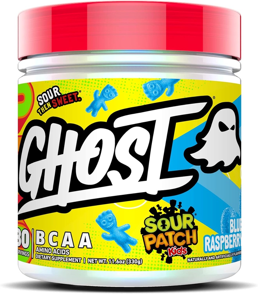 Supplément d'acides aminés en poudre de la BCAA GHOST, crème pour enfants framboise bleue - 30 portions - sans sucre intra, post et pré-entraînement Amino poudre et boisson de récupération, 7G BCAA