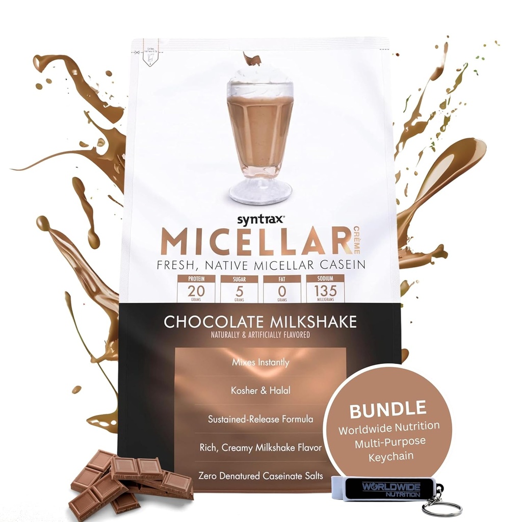 Syntrax Bundle: Micellar Créme, Chocolate Milkshake, 2 livres avec le porte-clés de nutrition mondiale
