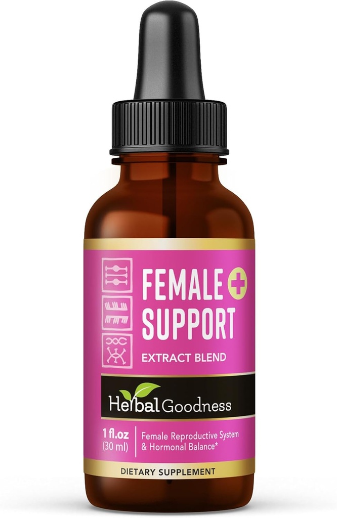 Supplément de soutien à base de plantes 1 Fl. oz – Mélange naturel à base de plantes pour les femmes Hormonal Health, Energy & Wellness – Formule liquide adaptogène – Non-OGM, sans gluten – 1 bouteille
