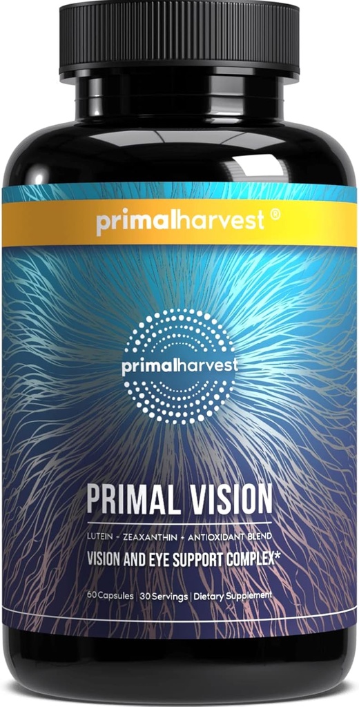 Primal Harvest Primal Vision avec lutéine, zéaxanthine, vitamine A et zinc pour la santé des yeux, soutien de la lumière bleue et clarté visuelle