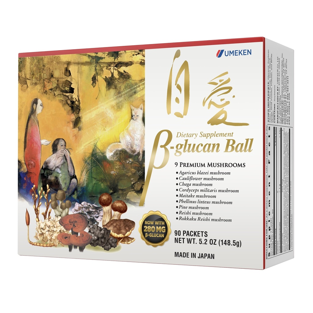 Umeken Beta Glucan, Immune Boost, Extrait de Champignon, Complément alimentaire, Mélange de 9 Packets d'extrait de Champignon Premium, Facile à prendre Suppléments de Glucan Beta, 3 mois d'approvisionnement, 90 Count Box, Pack de 1