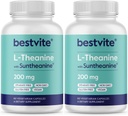 BESTVITE Double Strength Suntheanine L-Theanine 200mg – Breveté et cliniquement étudié – 120 capsules végétariennes (2 x 60) – Vegan – Pas de stéarate – Non OGM – Sans gluten – Soutien à la relaxation