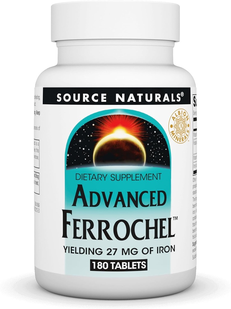 Source Naturals Ferrochel avancé, supplément alimentaire Rendement 27 mg de fer - 180 comprimés
