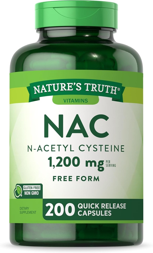 Nature's Truth NAC N-Acetyl Cysteine | 1,200mg | 200 Capsules | Free Form Amino Acid | Non-GMO & Gluten Free Supplement