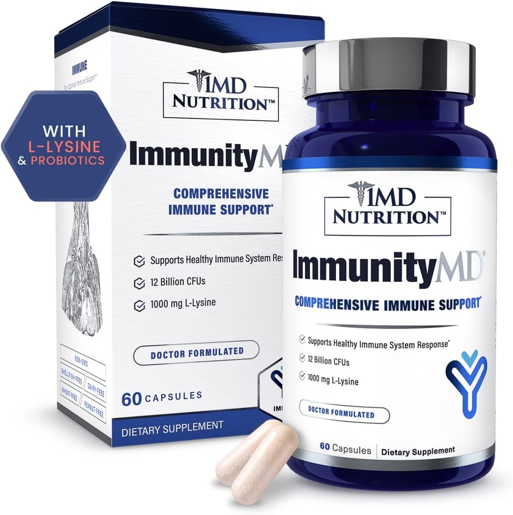 1MD Nutrition ImmunityMD - Immune Health Probiotics Potent, Docteur-Sélectionné Probiotic Strains avec Prébiotique - Promouvoir la force globale du système immunitaire, réduire le stress quotidien
