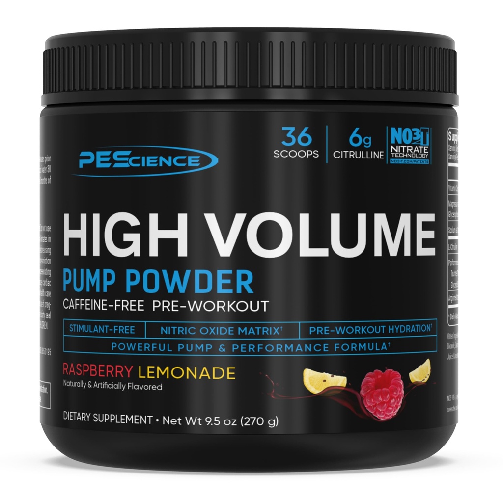 PEScience Poudre de pompe de pré-entraînement sans Stim, sans caféine avec L-Citrulline et L-Arginine Nitrate, Pré-entraînement non-Stim pour les hommes et les femmes - 36 Scoops, Cimonade aux framboises