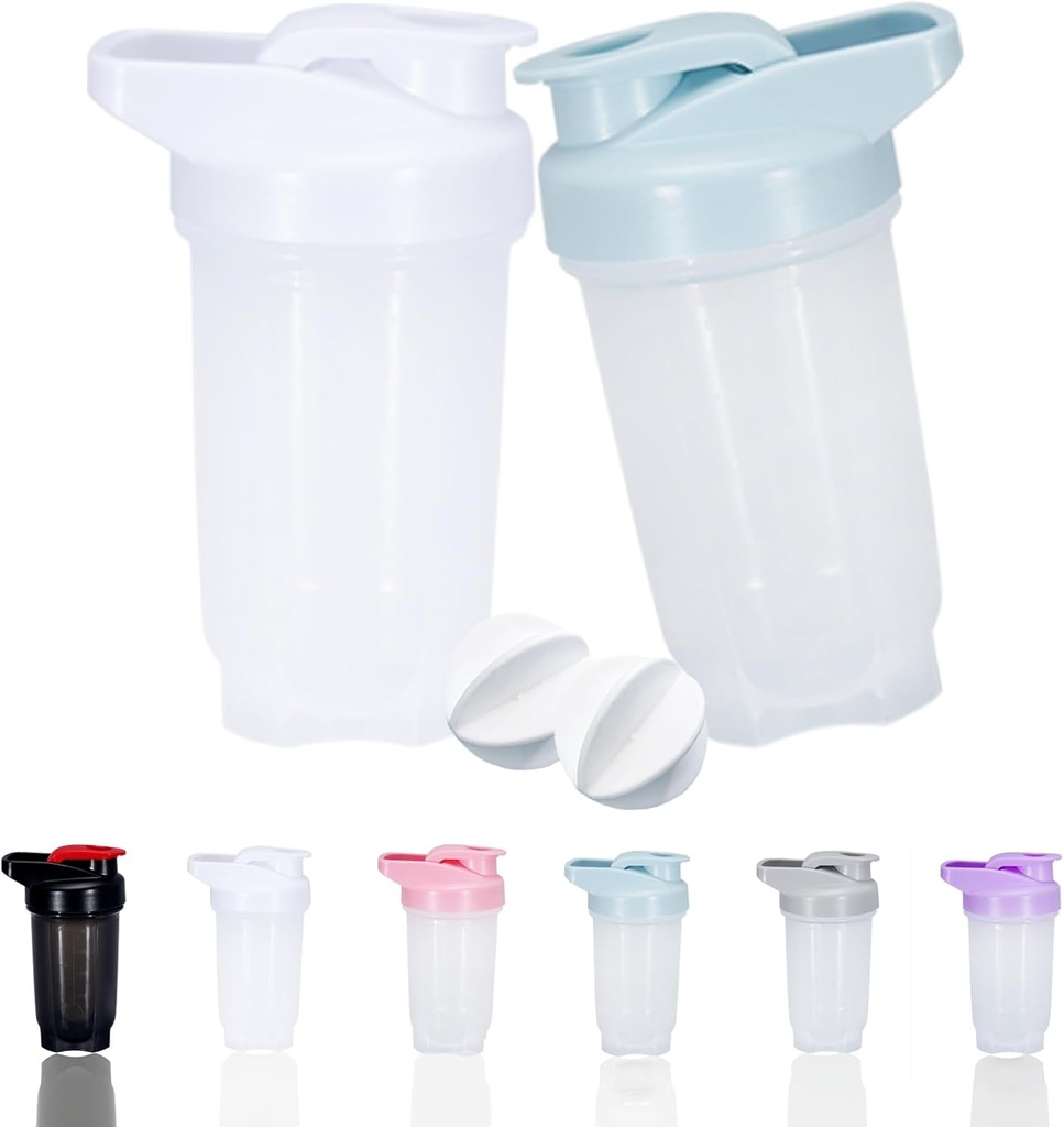 Bouteilles de shaker Protein Shakes Cup et 10-Ounce/300ML Bouteilles de shaker avec boules de fouet, set de shakers de protéines, plastique non-BPA (Blanc+Blue(2PCS))