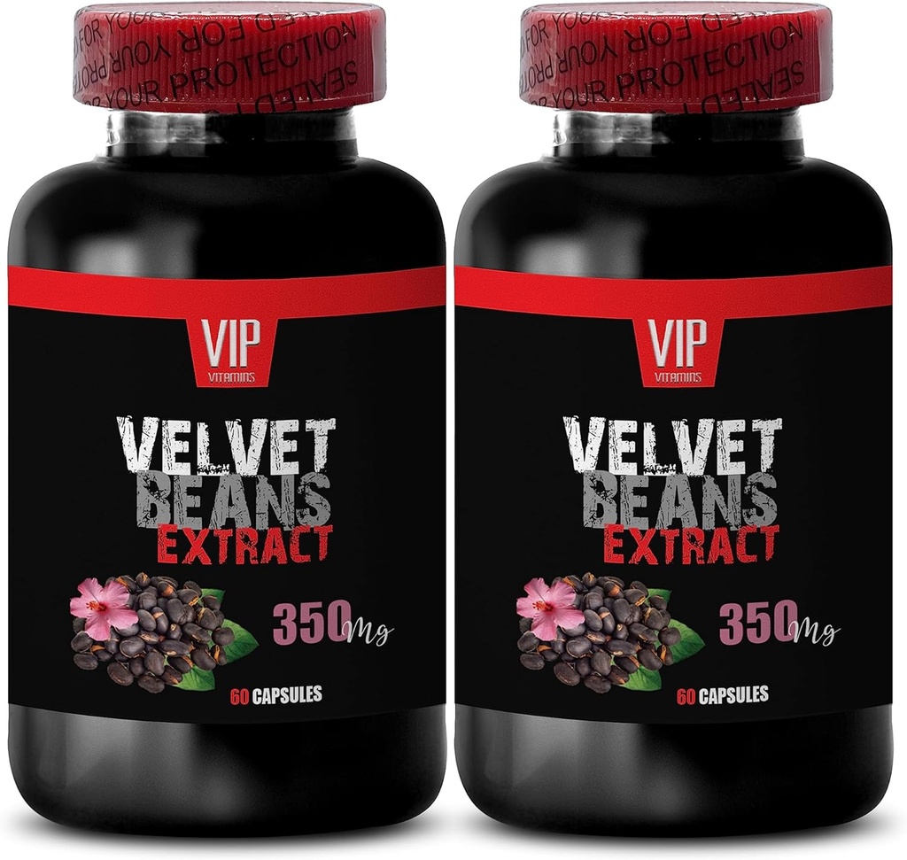 mucuna pruriens Extract - Velvet Beans - Supplément pour la relaxation profonde et rajeunissante, Mucuna Pruriens, Booster de performance physique, Supplément Focus et Clarity, Stress Relief, 2 Bot, 120 Caps