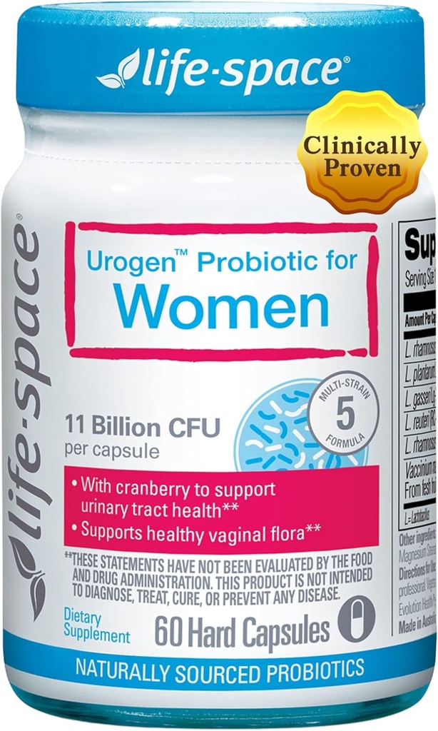 Probiotique urogène dans l'espace vital avec canneberge pour la santé urinaire, probiotique pour les femmes avec Lactobacillus rhamnosus&reuteri. pour la santé vaginale, 11 milliards d'UFC par gélule, 2 mois à servir-60 capsules
