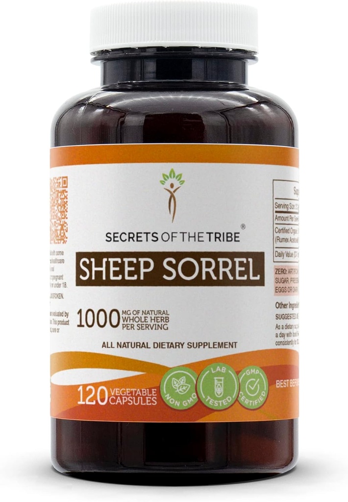 Secrets de la Tribe Sheep Sorrel 120 Capsules, 1000 mg, Sheep Sorrel (Rumex Acetosella) Herbe séchée (120 Capsules)