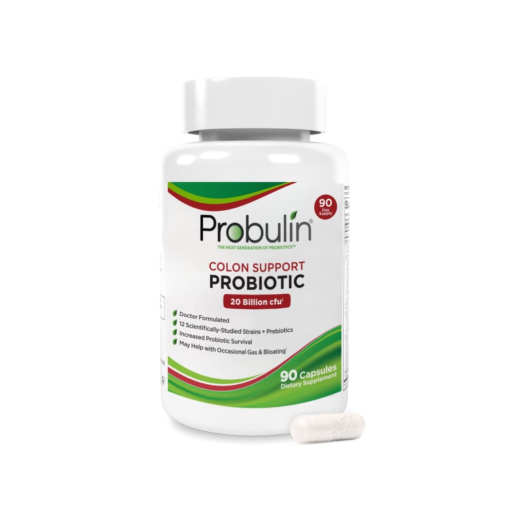 Probuline Colon Soutien Probiotique Supplément, Gut quotidien, Digestion et Immune Probiotiques de santé Capsules pour hommes et femmes, 20 Million CFU, Vegan, 90 Compte bouteille