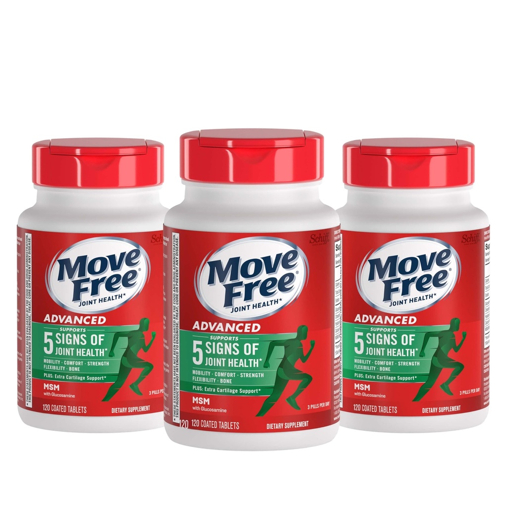 Déplacer sans glucosamine avancée Chondroïtine MSM Joint Support Supplément, soutient la mobilité confort résistance flexibilité et os - 120 comte (paquet de 3)