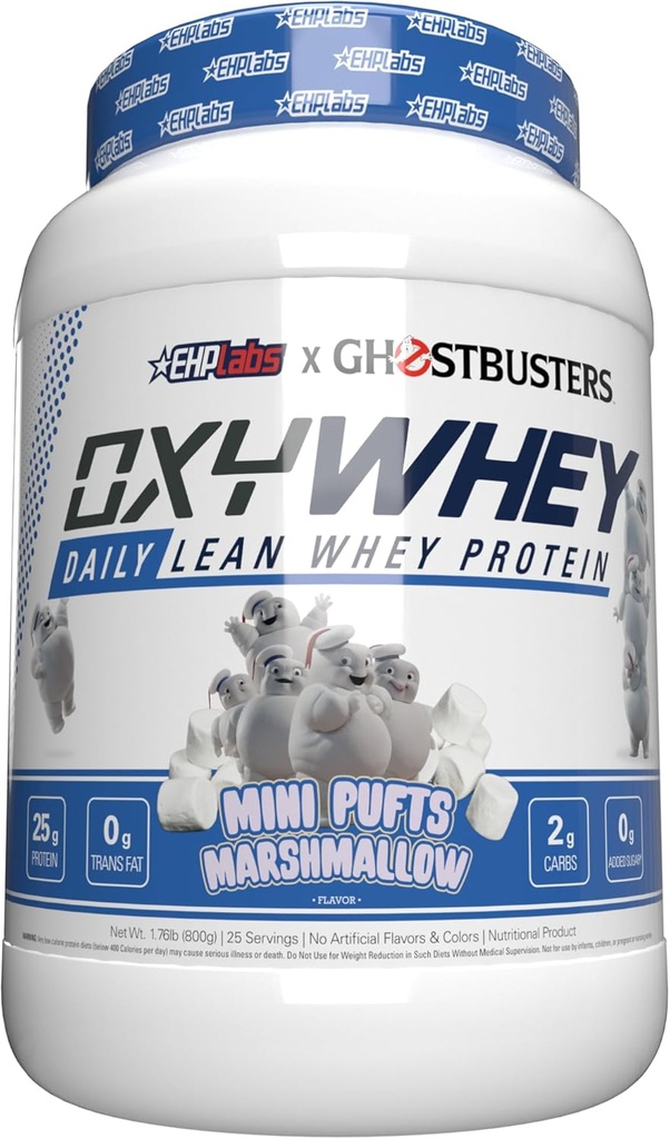 EHP Labs OxyWhey Protein Whey Isolate – 25g de protéines élevées, faible teneur en glucides, sucre sans substitut de repas – Lean Whey poudre pour la récupération musculaire – Non-OGM, sans gluten – 25 portions – Marshmallow