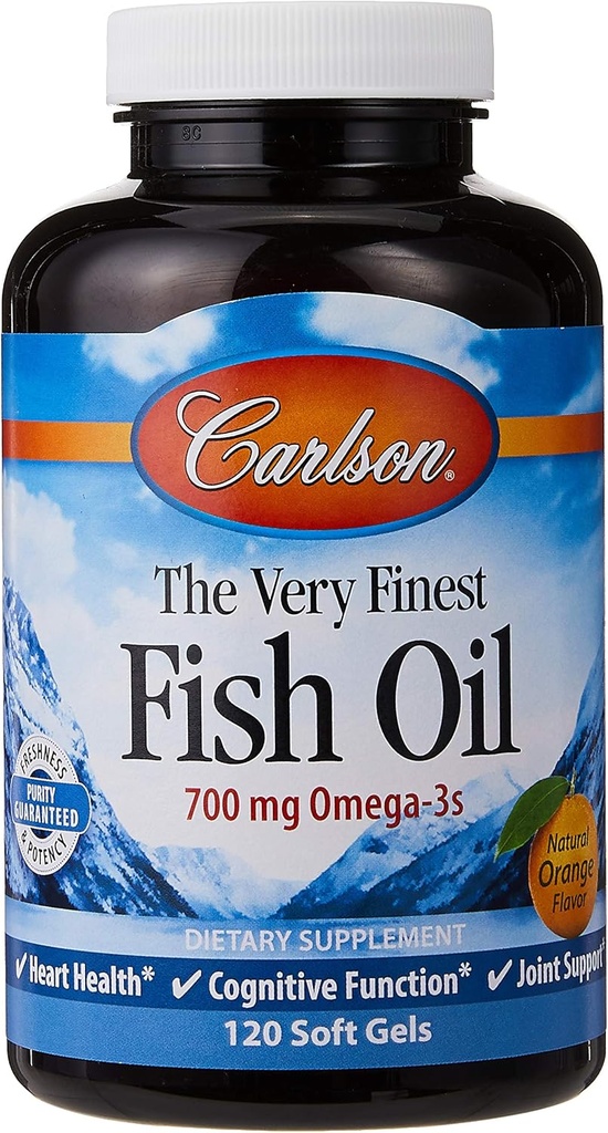 Carlson L'huile de poisson la plus fine Orange 120 + 30 Softgels, 700 mg (peut être mâché)