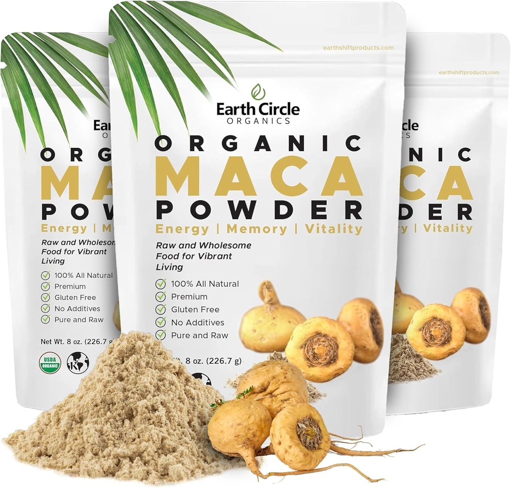 Earth Circle Organics Yellow Maca Root Powder, Natural Superfood, Helps with Energy, Weight, and Women's Fertility - Vegan - 8 Ounce (Pack of 3)
