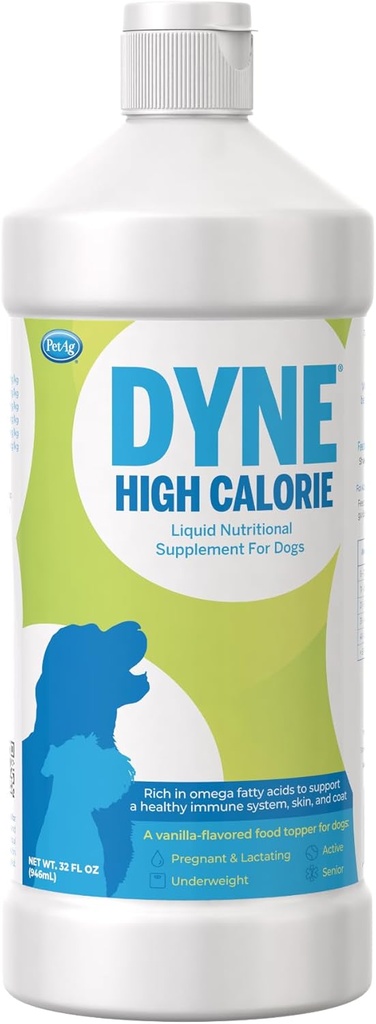 PetAg Dyne supplément nutritionnel liquide à haute teneur en calories pour chiens et chiots 8 semaines et plus - 32 oz - Soutient la performance et l'endurance - Saveur de vanille douce