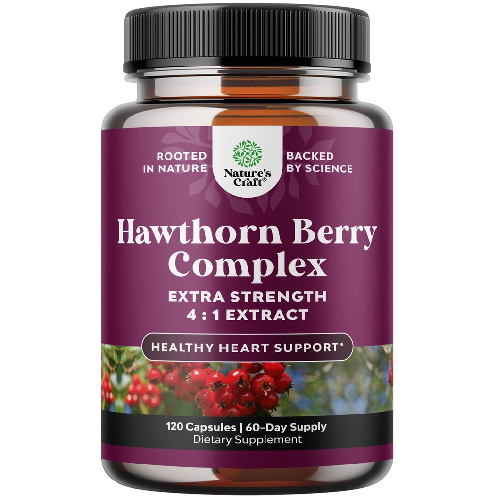 Capsules de Berry Hawthorn haute résistance - Supplément de Berry Hawthorn antioxydant pur avec extrait de feuilles et de fleurs 4:1 pour le coeur sain et la digestion - Soutien énergétique pour les hommes et les femmes - 120 Count Pack