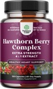 Capsules de Berry Hawthorn haute résistance - Supplément de Berry Hawthorn antioxydant pur avec extrait de feuilles et de fleurs 4:1 pour le coeur sain et la digestion - Soutien énergétique pour les hommes et les femmes - 120 Count Pack