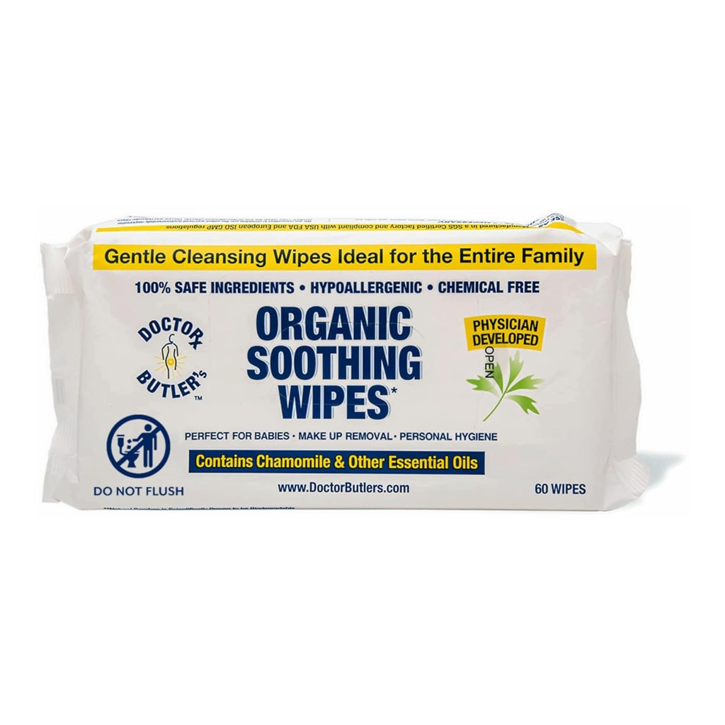 Doctor Butler's Soothing Wipes – All-Purpose Wet Wipes for Sensitive Skin, Face Wipes, and Baby Wipes with Chamomile and Essential Oils* (1 Pack – 60 Count)