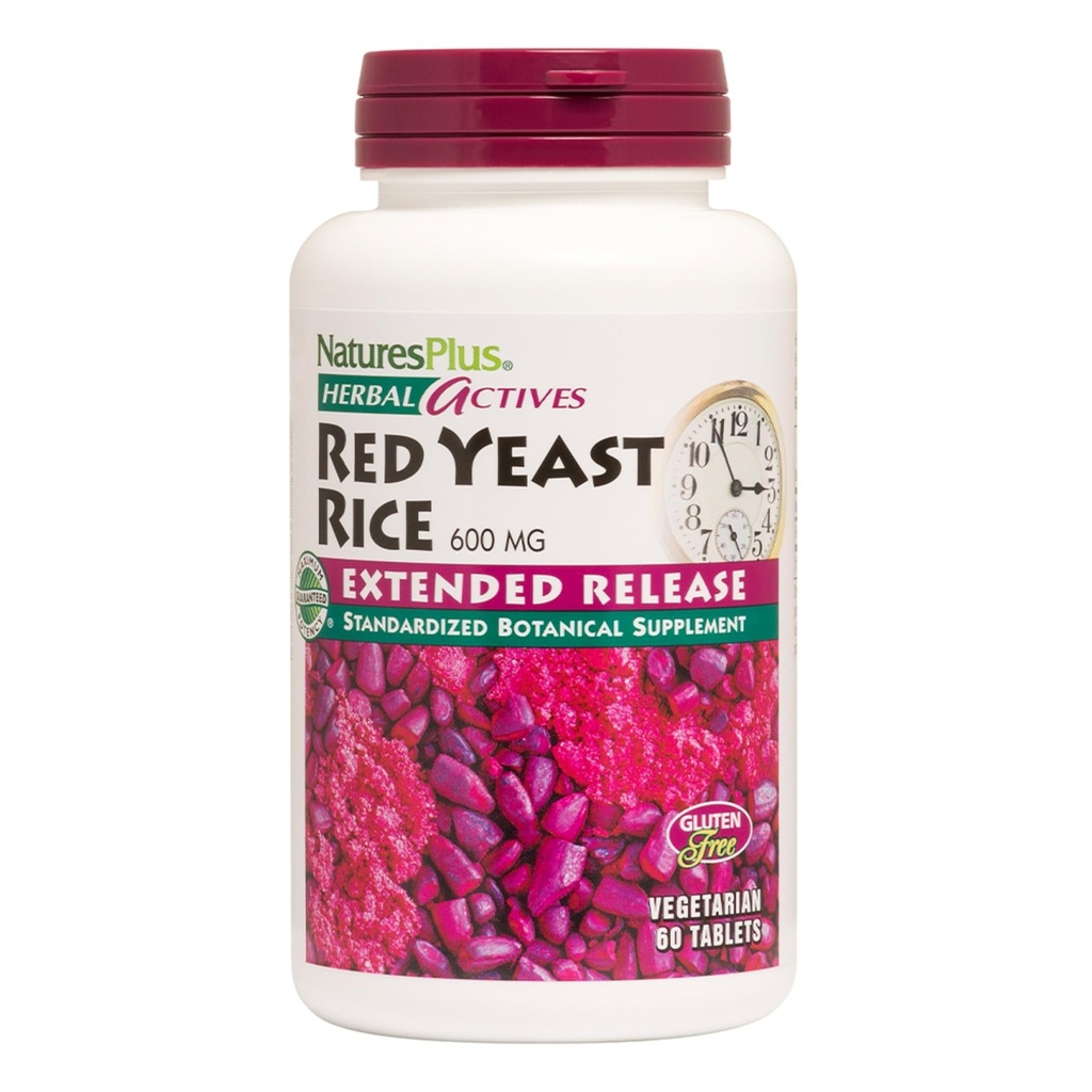 NaturesPlus Actifs à base de plantes Riz rouge de levure, libération prolongée - 600mg, 60 comprimés végétaliens - Supplément à base de plantes - Soutien au cholestérol - Végétarien, sans gluten - 60 portions