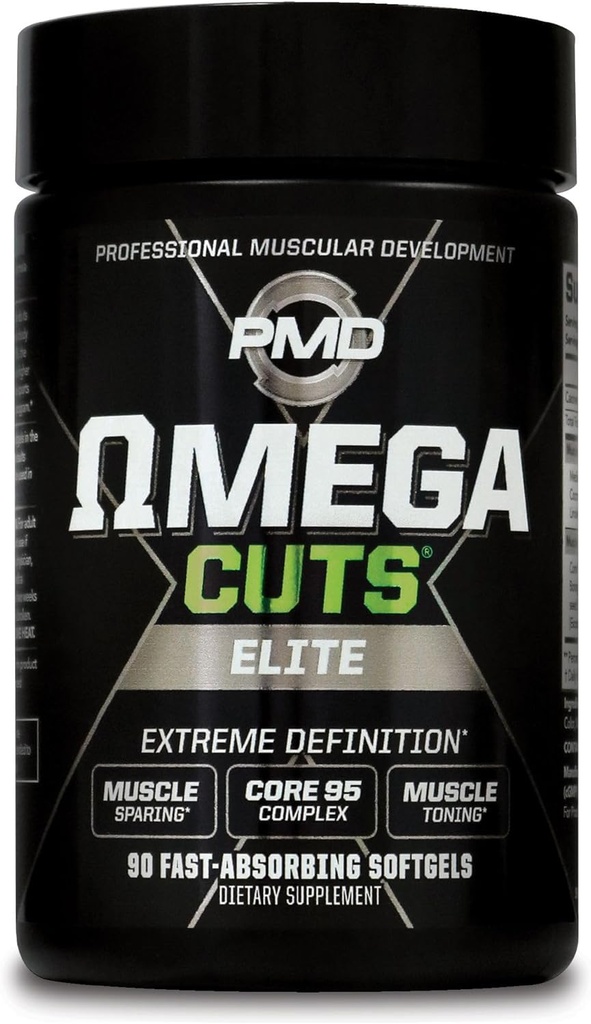PMD Sports Omega Cuts Elite Fat Loss-Muscle Defining Formula - Acides gras oméga, MCT et CLA pour la définition et l'entretien des muscles - Keto Friendly for Women and Men - Stimulant Free (90 Softgels)