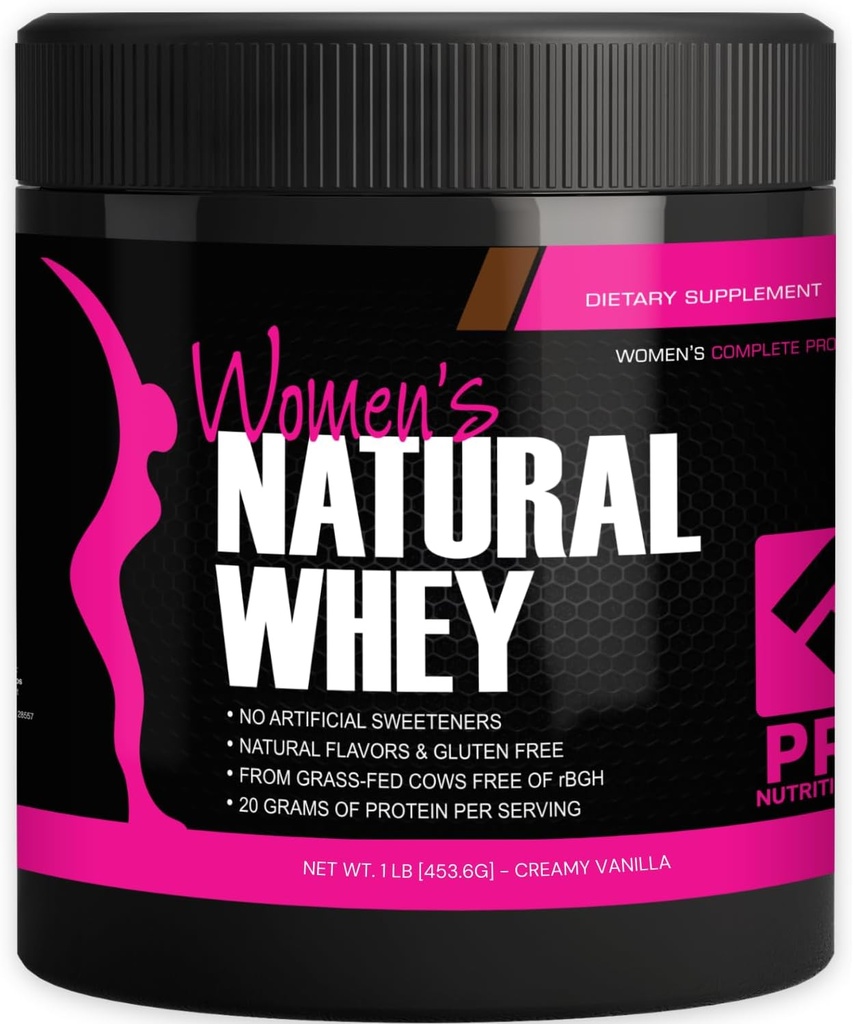 Whey Protein Powder for Women Vanilla Powder - Low Carb Gluten-Free Grass-Fed rBGH-Free - Supports Weight Loss - Natural Stevia Sweetened Protein Shake, 20g (Creamy Vanilla, 1lb)