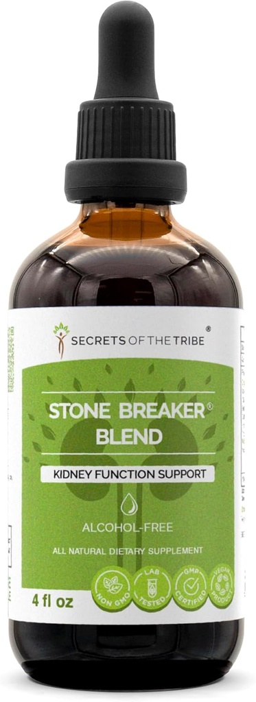 Secrets of the Tribe Stone Breaker Mix Extrait sans alcool, Stonebreaker, Burdock, Yucca, Goldenrod, Horsetail, Tribulus. Teinture de glycérite, soutien de la fonction rénale (4 fl oz)